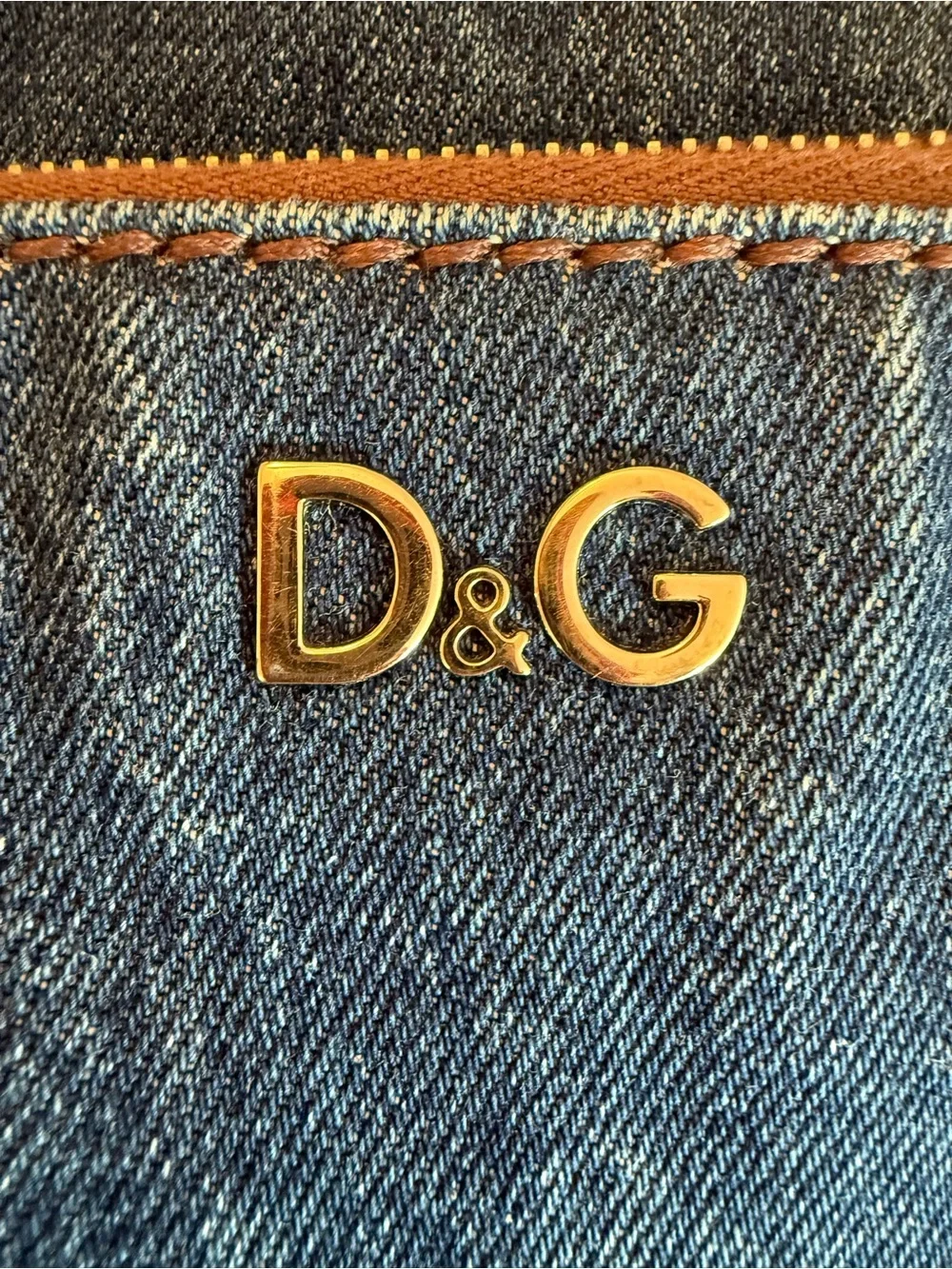 D&G Denim Mindy Hobo Bag with Brown Leather Strap - Blue